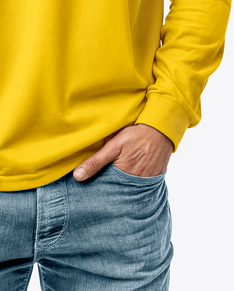 Man Wearing Long-Sleeve Polo Shirt and Jeans Mockup