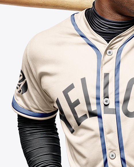 A Black Man Wearing a Full Baseball Kit with Bat Mockup