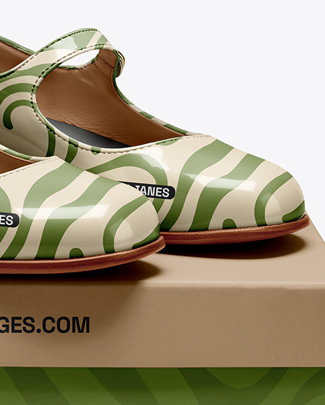 Pair of Mary Janes with Shoe Box Mockup