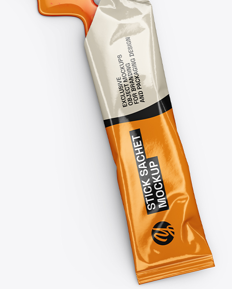 Opened Glossy Stick Sachet with Liquid Mockup