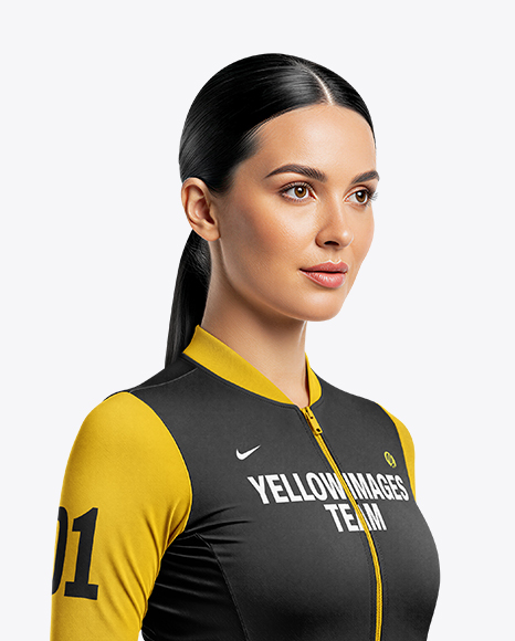 Woman Wearing Cycling Jersey and Bib Shorts Mockup