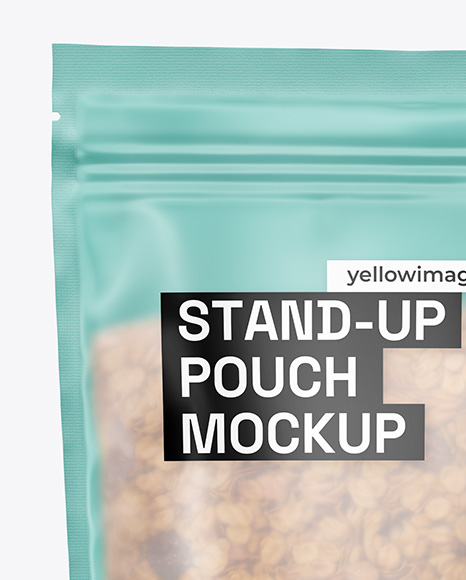 Frosted Stand-Up Pouch w/ Granola Mockup