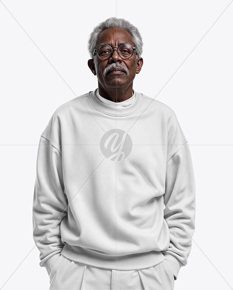 Older Black Man Wearing Sweatshirt and Pants Mockup