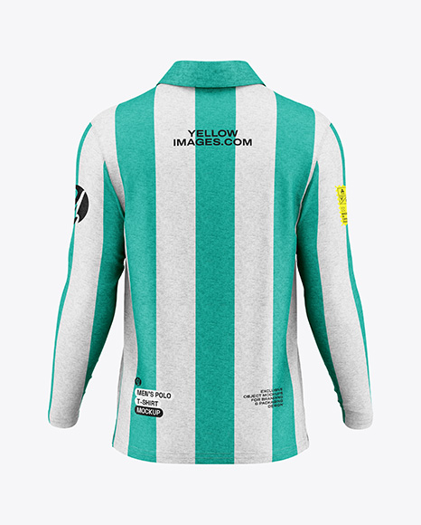Men's Heather Long Sleeve Polo Shirt Mockup - Back View