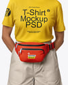 Woman Wearing T-Shirt with Fanny Pack Mockup