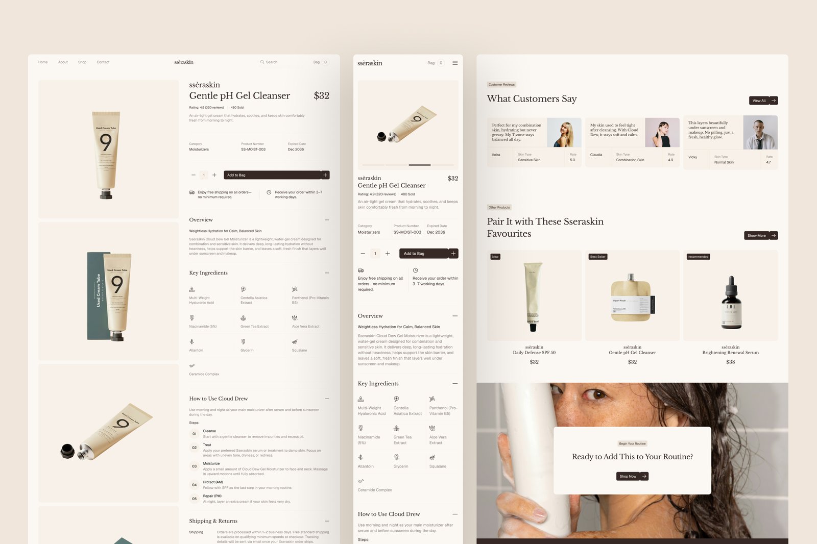 Sseraskin - Skincare E-Commerce Website UI Figma Template