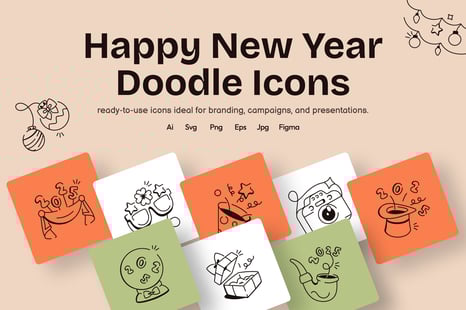 Happy New Year Doodles Set - Icons