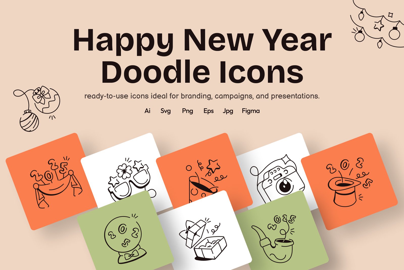 Happy New Year Doodles Set