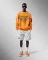 Young Black Man Wearing Oversize Sweatshirt and Shorts Mockup