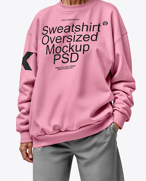 Smiling Elderly Woman Wearing Oversize Sweatshirt & Sweatpants Mockup