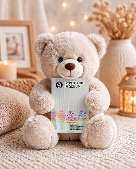 Teddy Bear with Vertical Card Mockup
