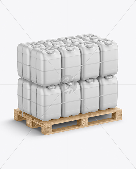 Wooden Pallet With Plastic Jerry Cans Mockup