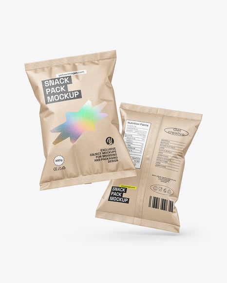 Kraft Paper Snack Bags Mockup