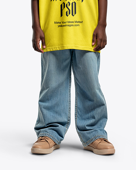 Afro-American Boy Wearing Oversize T-Shirt and Wide Jeans Mockup