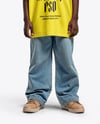 Afro-American Boy Wearing Oversize T-Shirt and Wide Jeans Mockup