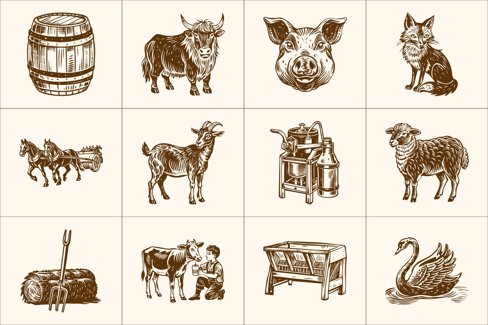 Vintage Farm Animals Illustration Set