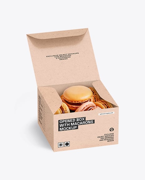 Opened Kraft Box w Macarons Mockup - White box mockup