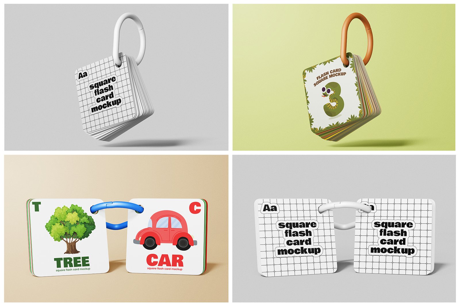 Square Children Flash Card Mockup Set