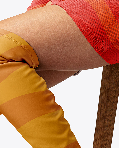 Pair of Over-The-Knee Boots on Women's Legs on Stool Mockup