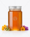 Clear Glass Jar with Wildflower Honey Mockup