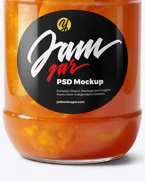 Clear Glass Jar with Peach Preserves Mockup