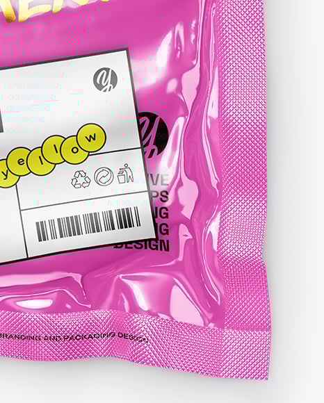 Glossy Plastic Flow-Pack with Sausages Mockup