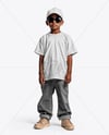 Black Boy Wearing Oversize T-Shirt and Baseball Cap Mockup