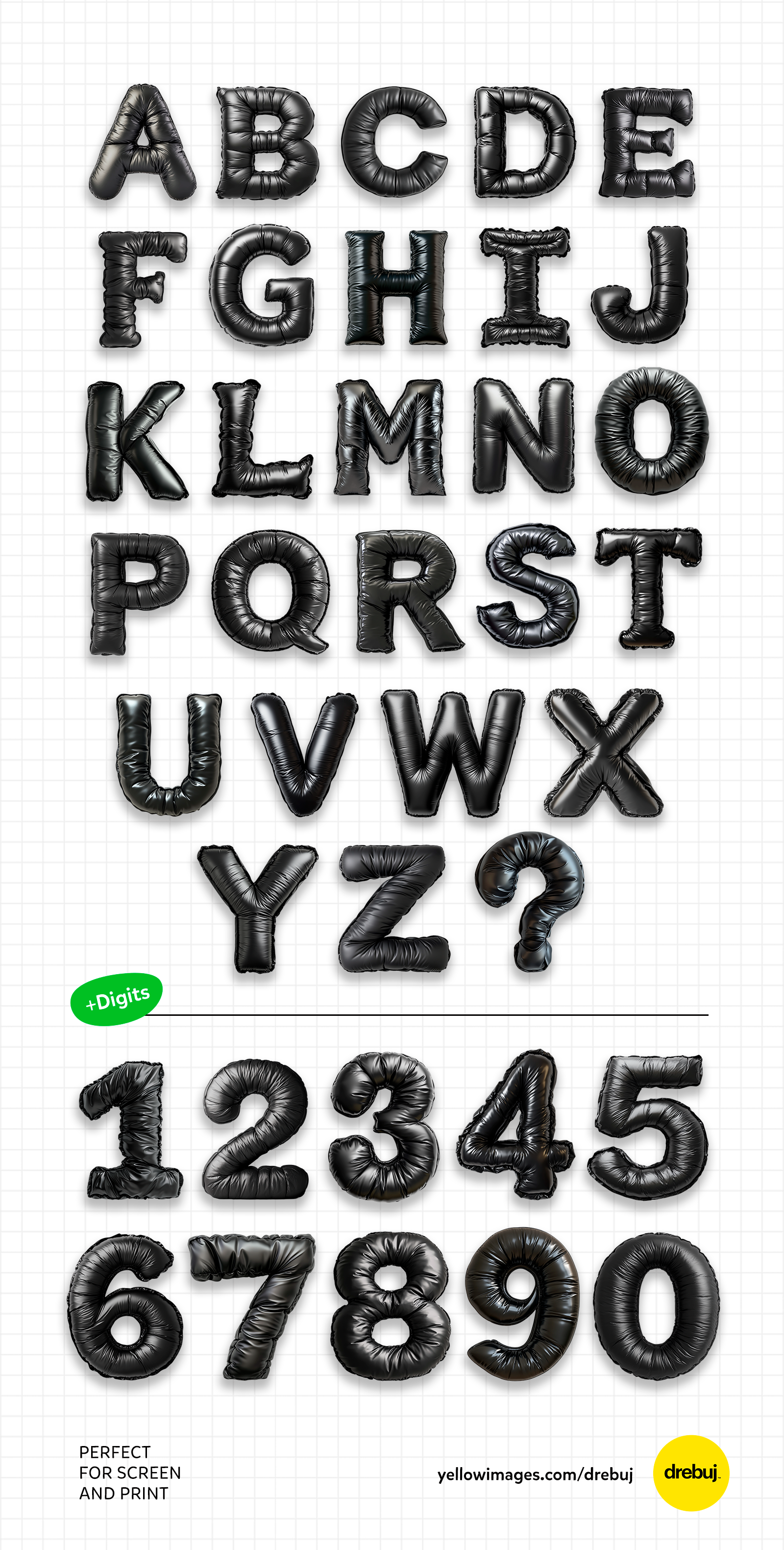 Mister Latex Font: Geometric 3D Black Plastic Alphabet PNG