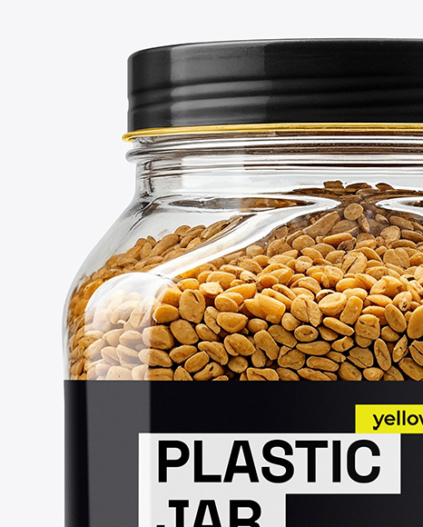 Clear Plastic Jar with Fenugreek Seeds Mockup