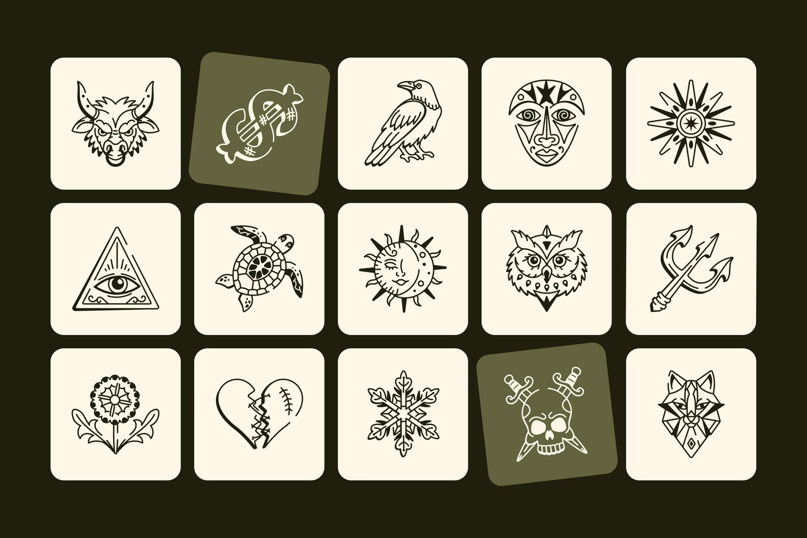 Hand Drawn Tattoos Art Set