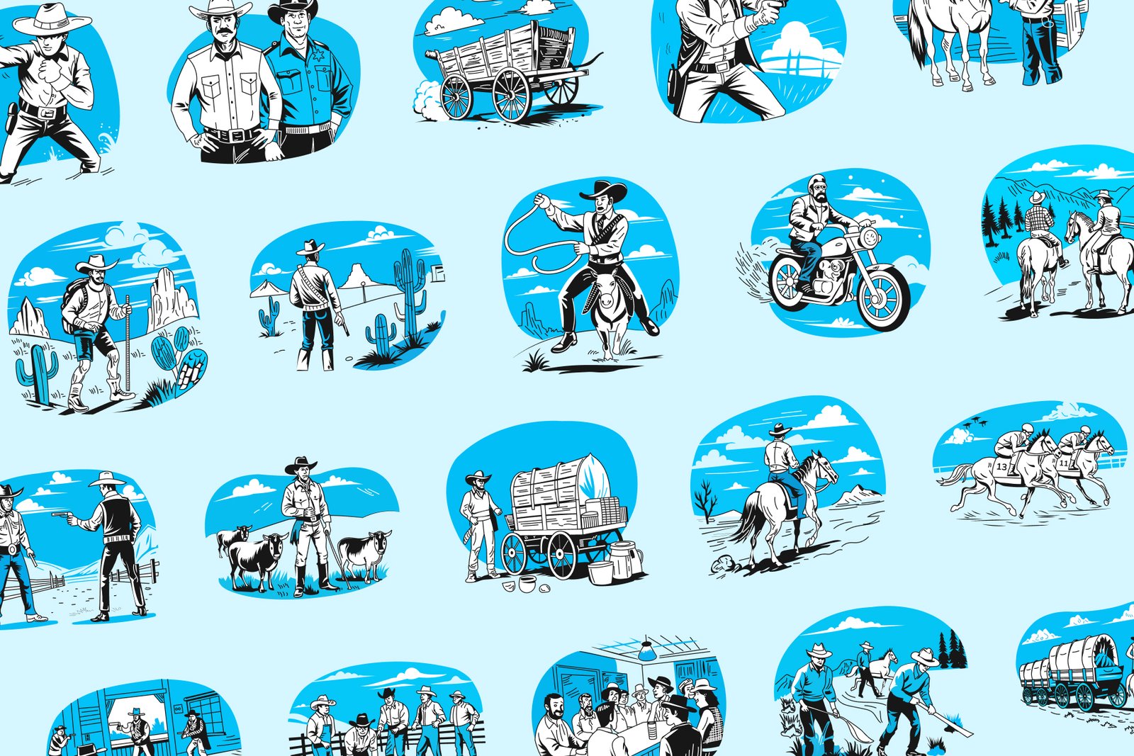 Cowboy Vector Illustration Set