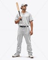 Man Wearing a Full Baseball Kit with Bat Mockup