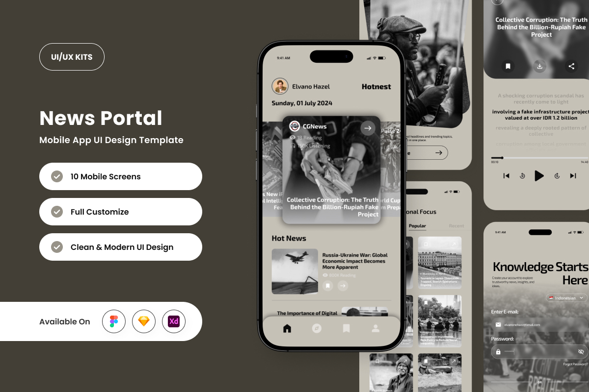 Hotnest - News Portal Mobile App Design Template