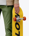 Young Man Wearing Hoodie and Holding Skateboard Mockup