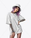 Young Alt Girl Wearing Oversized T-Shirt & Bucket Hat Mockup