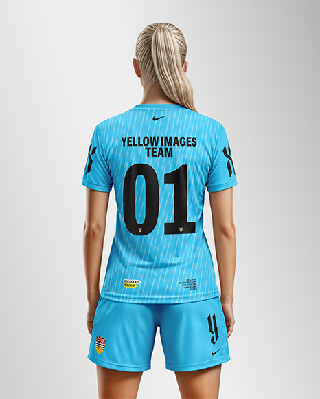 Woman Wearing Soccer V-Neck Jersey and Shorts Mockup