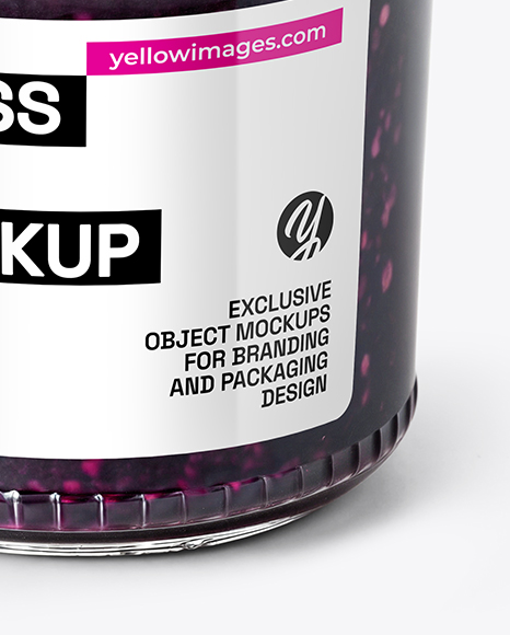 Clear Glass Jar with Blueberry Jam Mockup