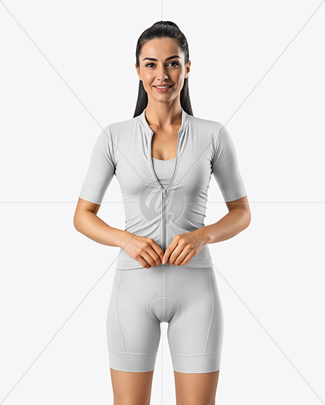 Woman Wearing Cycling Jersey and Bib Shorts Mockup