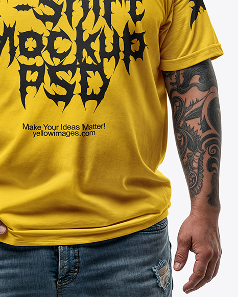 Fat Bearded Man Wearing T-shirt and Ripped Jeans Mockup