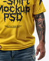 Fat Bearded Man Wearing T-shirt and Ripped Jeans Mockup
