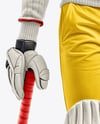 Man Wearing a Full Cricket Kit with Bat Mockup