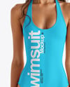 Young Woman Wearing One Piece Swimsuit Mockup