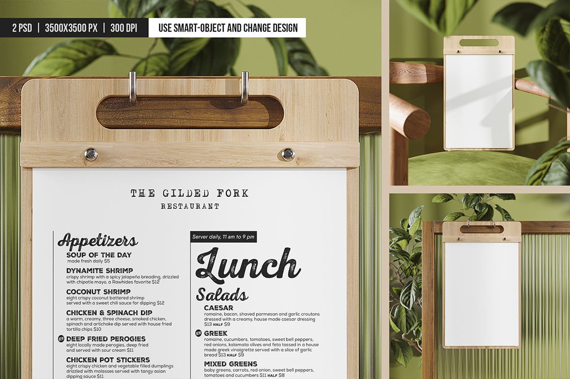 Wooden Board Menu Holder Mockup