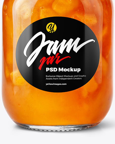 Clear Glass Jar with Peach Preserves Mockup