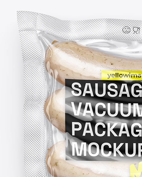 Transparent Clear Plastic Flow-Pack with Sausages Mockup