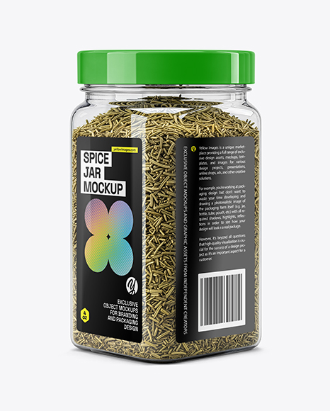 Square Plastic Jar with Rosemary Mockup - Spice bottle mockup