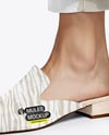 Pair of Suede Mules on Woman's Legs with Pants Mockup