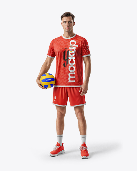 Man Wearing Full Volleyball Kit with Ball Mockup - Apparel mockups