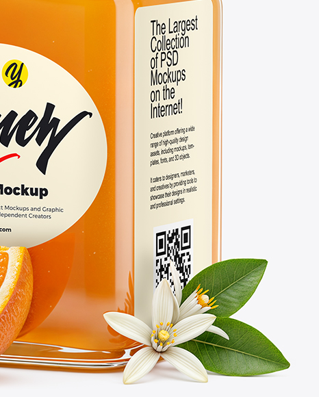 Square Glass Jar with Orange Blossom Honey Mockup