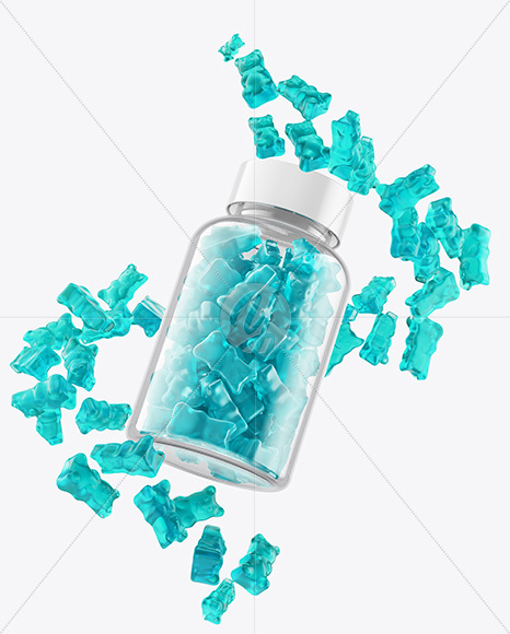 Plastic Bottle with Flying Gummies Mockup